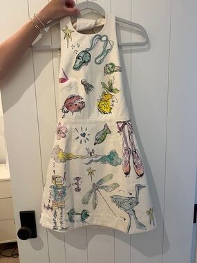 Alemais Cream Mini Dress with Multicolor Sketch Print